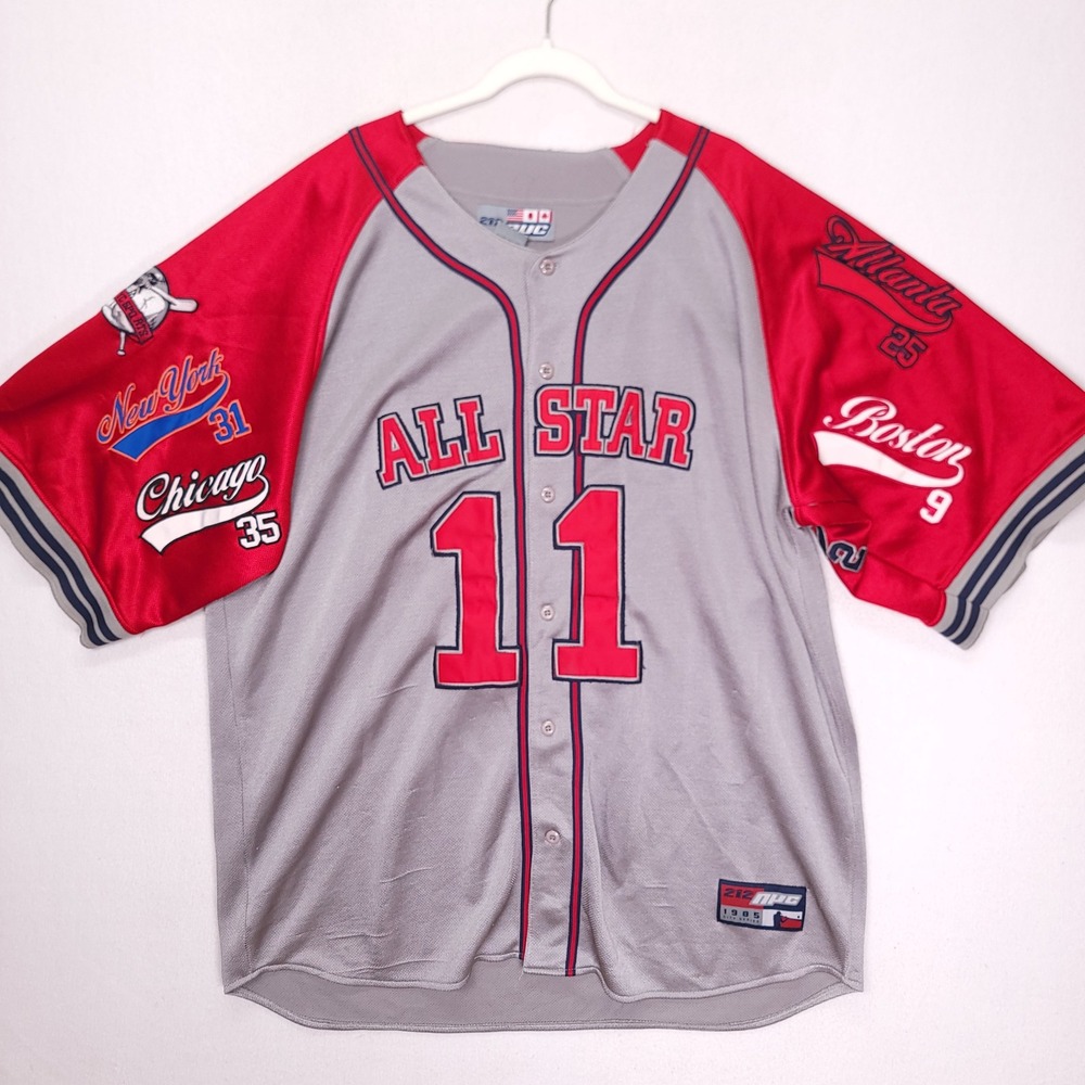 212 NYC City Series All Star 11 Baseball Jersey Y2K Mens 4XL Grey Red Patchwork